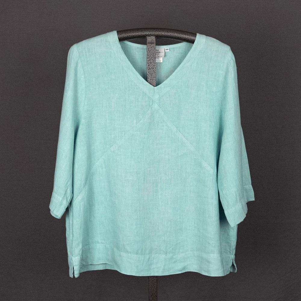 Hot Cotton Marc Ware 100% Linen Top Size 1X Mint Aqua Seafoam Green Made in USA